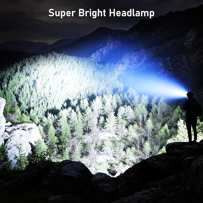 Blukar LED Headlamp Rechargeable,2000L Super Bright Headlight with Motion Sensor -Dimmable Brightness,8 Modes,Spotlight&Floodlight&Red Light Combination,IPX5 Waterproof for Hiking,Camping