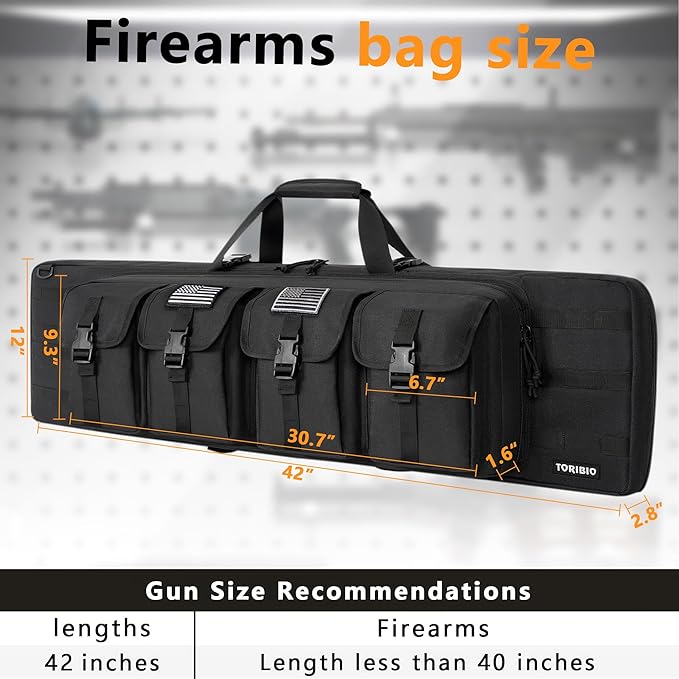 TORIBIO Double Rifle Case Soft Bag 32" 34" 36" 42" 46" 48'' 51“ 55” Gun Case Tactical for Rifle Firearm Storage, Transportation and Hunting Shooting Range, Rifle Backpack