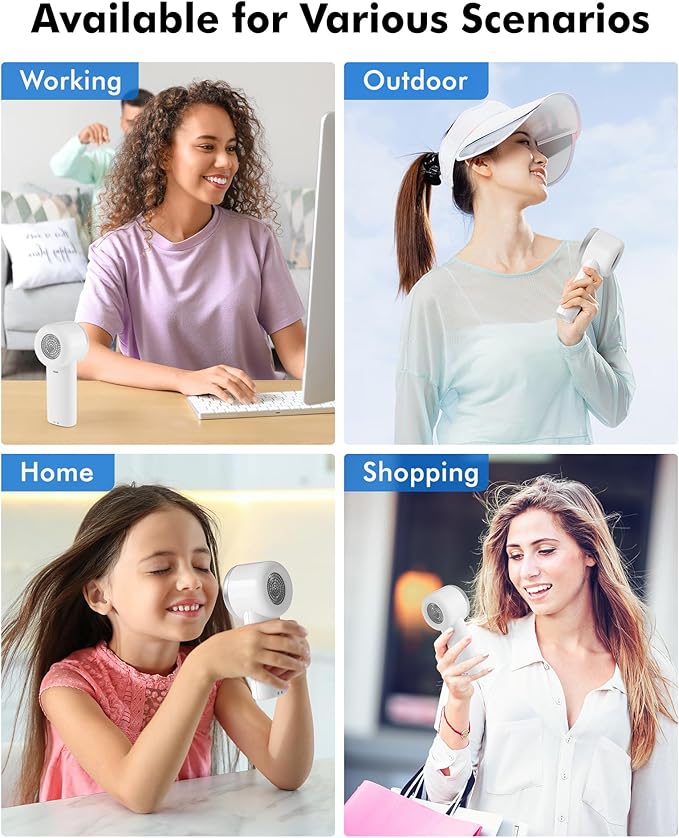 WHATOOK Portable Handheld Mini Fan: High Speed Cooling Fan, 10 Hours Battery Life, USB Rechargeable, Small Essentials for Women, Beach Travel, Vacation (White)