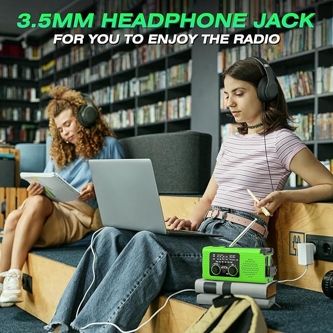 NITIGO Emergency Radio, Multifunction Solar Charger Hand Crank NOAA Weather AM/FM Radio 4000mAh with USB Charged, Reading Lamp, Flashlight, SOS Alarm, Headphone Jack for Emergencies, 2 Pack