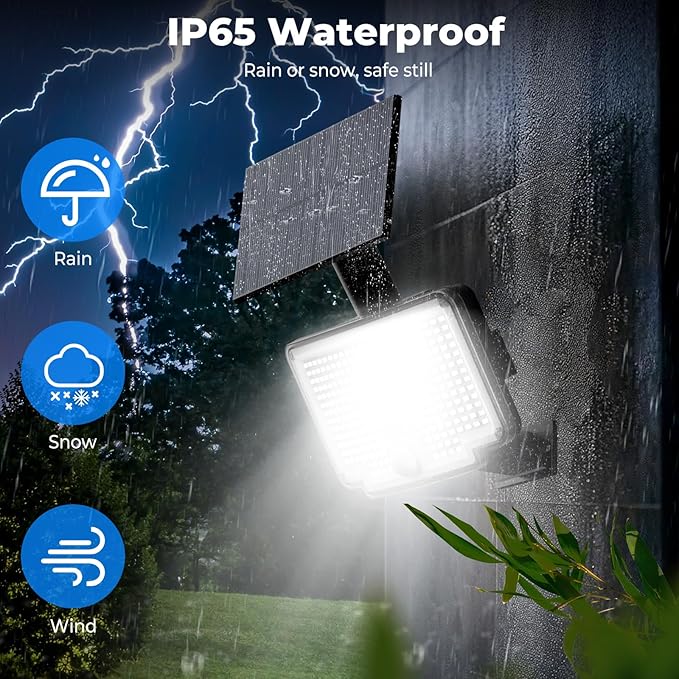Peasur 6 Pack Solar Motion Lights Outdoor, 318 LED Solar Security Light with 3 Modes, IP65 Waterproof Powered Flood Lights for Outside Garden Garage Yard Backyard