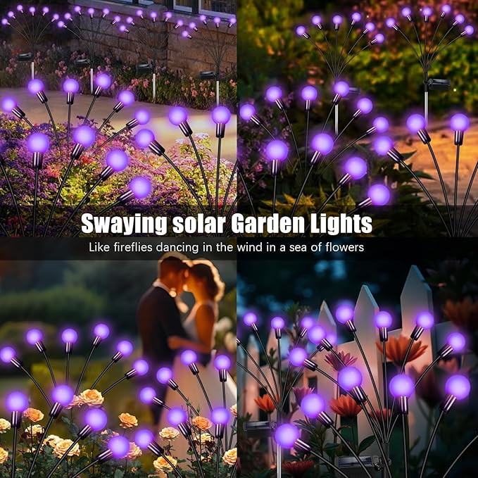 NBQQ Solar Garden Lights Outdoor, Waterproof Solar Powered Lights for Yard Pathway Patio, Swaying Lawn Decor as Gardening Gifts for Women Holiday (Purple, 4 Pack)