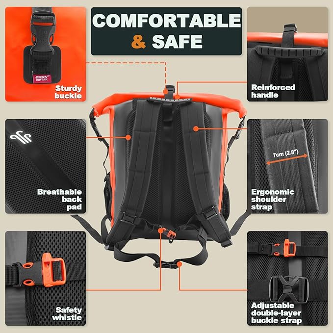 OSAH DRYPAK Waterproof Backpack Dry Bag 35L/55L/85L – Heavy Duty Roll-Top Hiking Backpack Sack Keeps Gear Dry for Travel, Kayaking, Boating, Camping, Rafting and Fishing