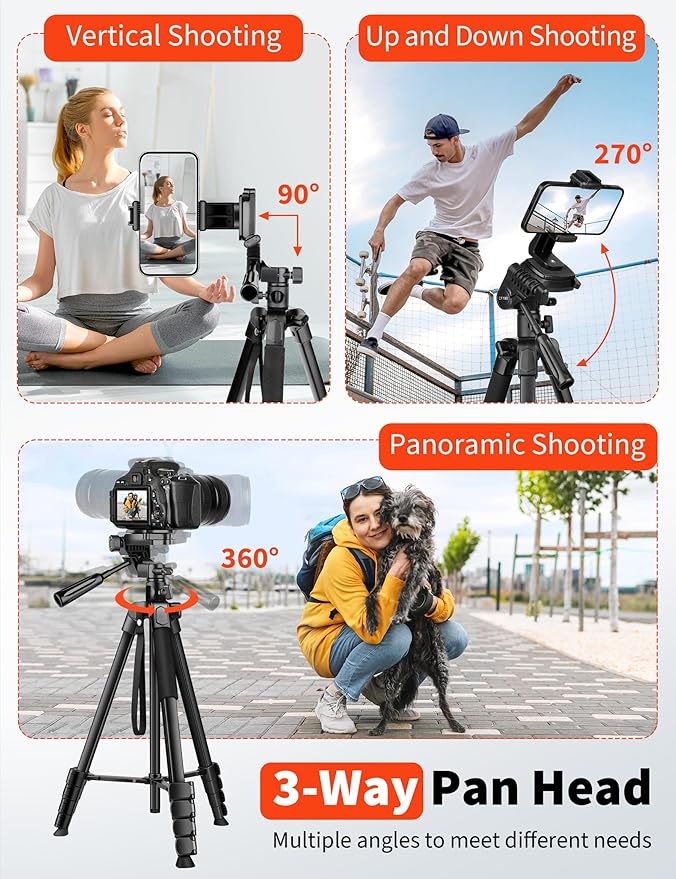 Nineigh 75" Phone Tripod Stand, Overhead Tripod for iPhone with Remote, Portable Horizontal Mount for Video, Live Streaming & Vlogging, Compatible with iPhone Camera