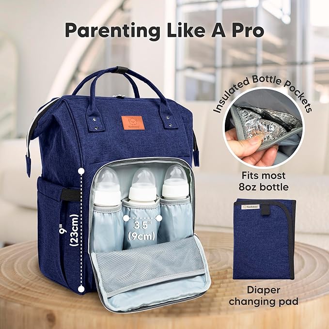 KeaBabies Baby Diaper Bag Backpack - Large Baby Bag for Boys, Girls, Waterproof Multi Function Travel Diaper Backpack with Changing Pad, Durable Travel Essentials for Moms and Dads (Marine Blue)