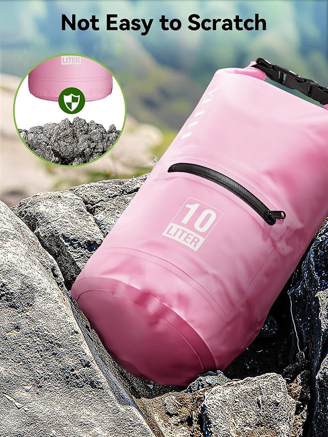 HEETA Waterproof Dry Bag with Front Zippered Pocket for Women Men, 5L/10L/20L/30L/40L Roll Top Lightweight Dry Storage Bag Backpack for Travel, Kayaking, Boating, Rafting, Camping, Hiking & Beach