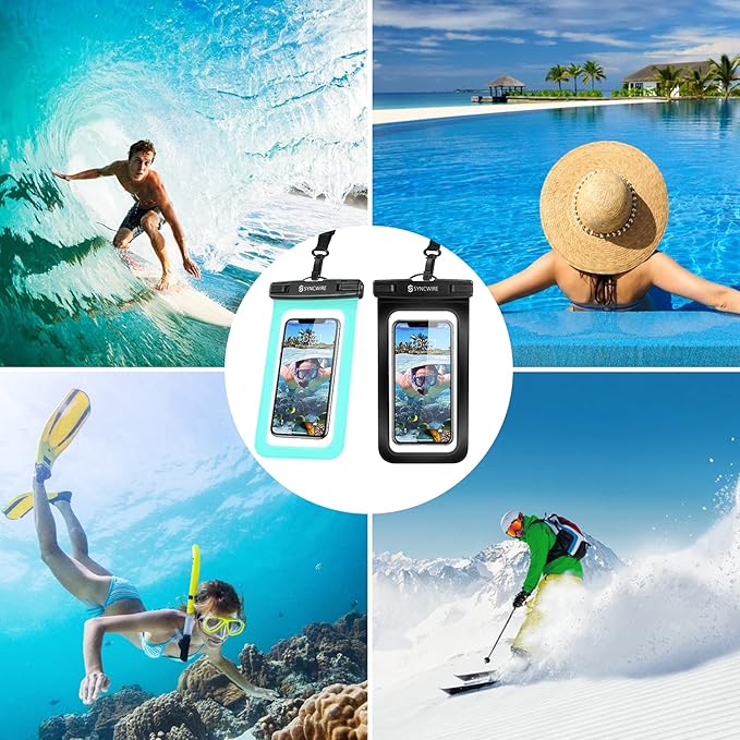 SYNCWIRE Waterproof Phone Pouch [2-Pack] - Universal IPX8 Waterproof Phone Case Dry Bag with Lanyard for iPhone 16/15/14/13/12 Pro XS MAX XR X 8 7 6 Samsung S25 S24 S23 and More Up to 7 Inches