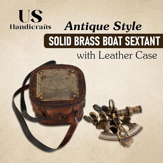 Antique Style Solid Brass Ship Sextant with Box