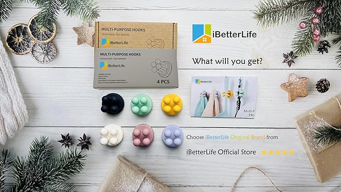 iBetterLife 5Pcs Silicone Toothbrush Holders - Multi-Function Hook Waterproof Self Adhesive Wall Mounted Single Hook for Hanging Key, Utility Plug Holder for Bathroom Kitchen Living Room Office