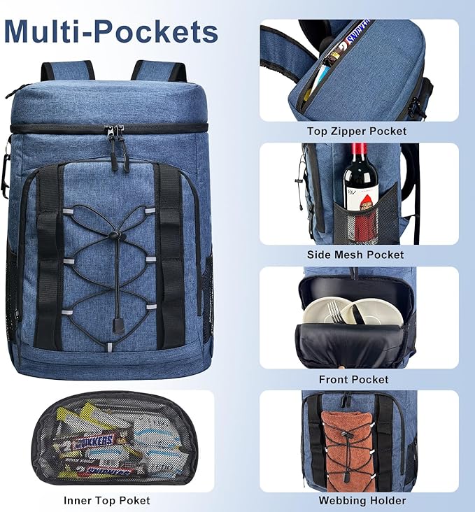 33 Cans Insulated Backpack Cooler - Leakproof Waterproof Lightweight Soft Coolers Bag for Camping Picnic Hiking Beach and Lunchbox Backpacks Bags-Leak Proof Ice Chest Back Pack