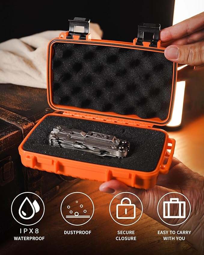 MecArmy B20 Edc Storage Box, Compact Waterproof Hard Case With Removed Foam, Small Dry Container For Outdoor Gear Tools Electronics, Durable Portable Utility Hardshell Case For Home Travel - Orange