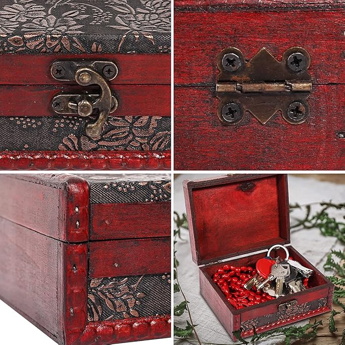 SICOHOME Tarot Card Box - 5.46" x 2.5" x 4.5" Wooden Treasure Box, Vintage Tarot Card Holder and Case, Decorative Storage Bin, Home Decor