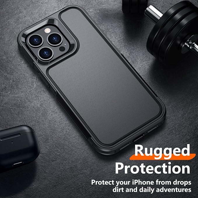 Red2Fire for iPhone 13 Pro Max Case, with 2X [Glass Screen Protector + Camera Lens Protector][12 FT Military Dropproof] Rugged Heavy Duty Full-Body Shockproof Phone Case Cover 6.7 inch-Black