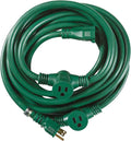 Southwire Outdoor Extension Cord - Durable Medium-Duty Yard & Patio Cable - SJTW Extension - 14 Gauge - 3 Conductor - 3 Outlet - Green - 25 Foot