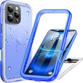 Cozycase for iPhone 16 Pro Case Waterproof - 360 Heavy Duty with Screen/Camera Protector Shockproof IP68 Underwater Dustproof Water Dust Shock Proof Full Body/Front and Back Case Blue/Frosted Clear