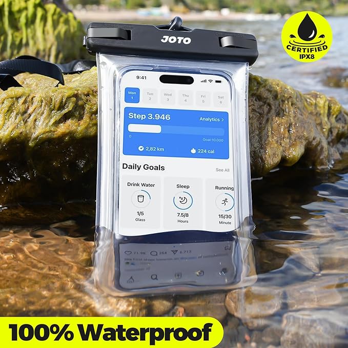 JOTO Up to 7" Universal Waterproof Phone Case for iPhone 17 Air 16 15 14 13 12 11 Plus Pro Max, IPX8 Cellphone Dry Bag XR X SE, Galaxy S23 S22 S21 S20+ S20 S10 Plus Note, Pixel -Clear