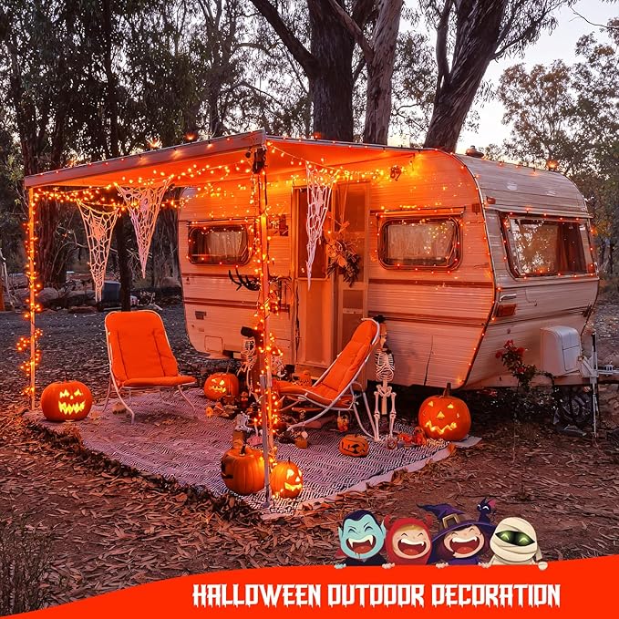 JMEXSUSS 2 Pack Solar String Lights Outdoor Waterproof, Total 400 LED 151FT Solar Christmas Lights Outdoor, 8 Modes Christmas Light for Outside Patio Yard Tree Decorations, Orange