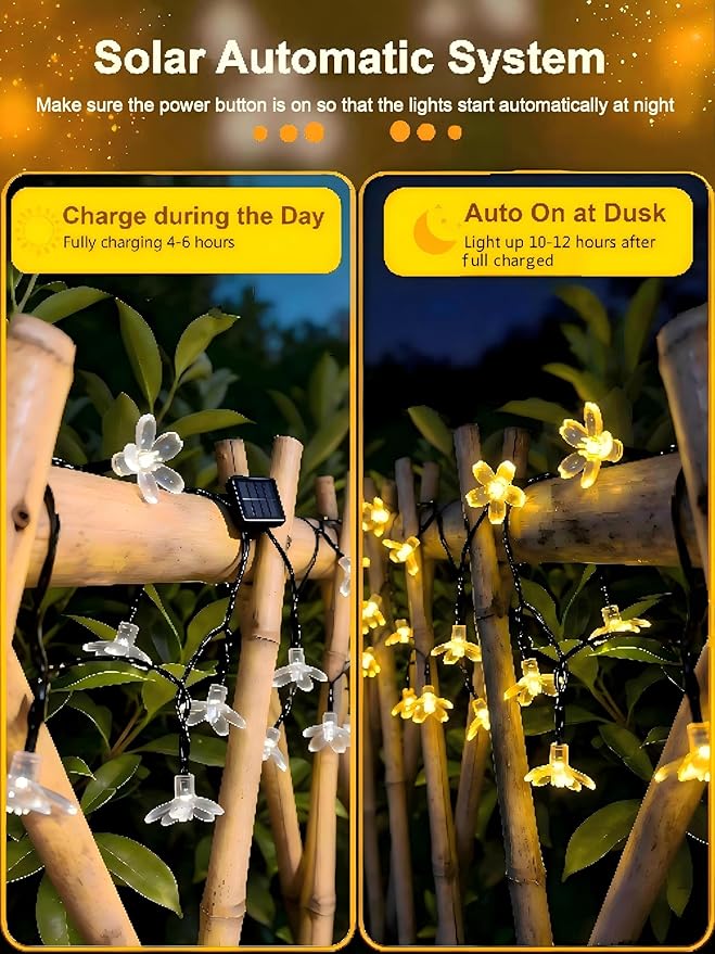 ITICdecor 2 Pack 50 LED Solar String Lights Outdoor Waterproof Flower Solar Lights for Garden Yard Fence Patio Christmas Tree Wedding Party Decor(Warm White)