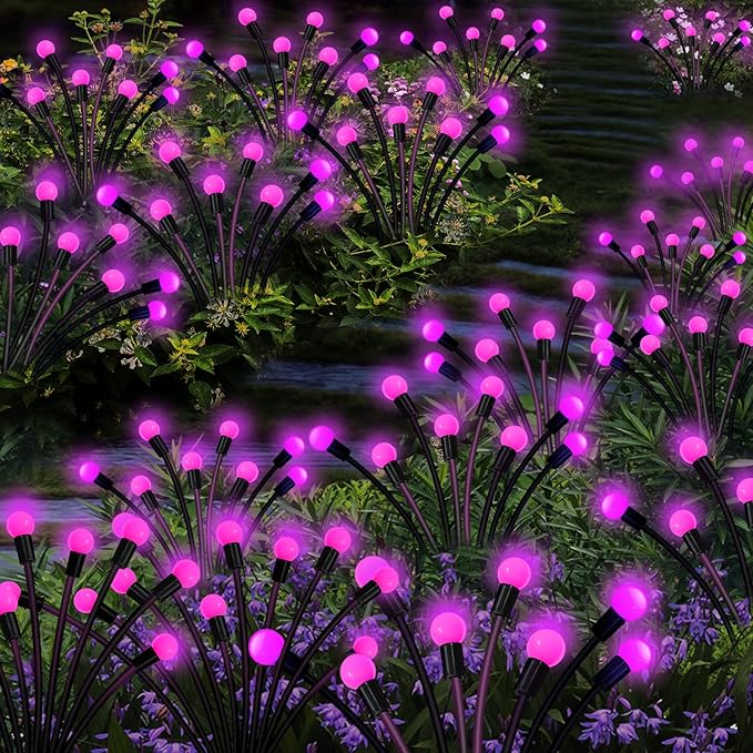 Kohlrabi Solar Garden Lights Outdoor, 2 Pack 16 LED Solar Pink Firefly Lights Waterproof, Sway by Wind, Swaying Light for Yard Patio Backyard Garden Planter Flower Bed Pathway Outdoor Decoration