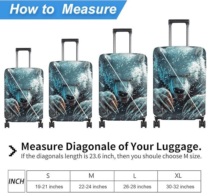 Luggage Cover Protector for 22-24 Inch Suitcases, TSA Approved Elastic Travel Suitcase Covers, Anti-Scratch Washable Luggage Sleeve for Carry On & Checked Bags, White Bear with Claws
