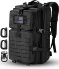 Hannibal Tactical MOLLE Assault Backpack, Tactical Backpack Military Army Camping Rucksack, 3-Day Pack Trip w/USA Flag Patch, D-Rings, Black
