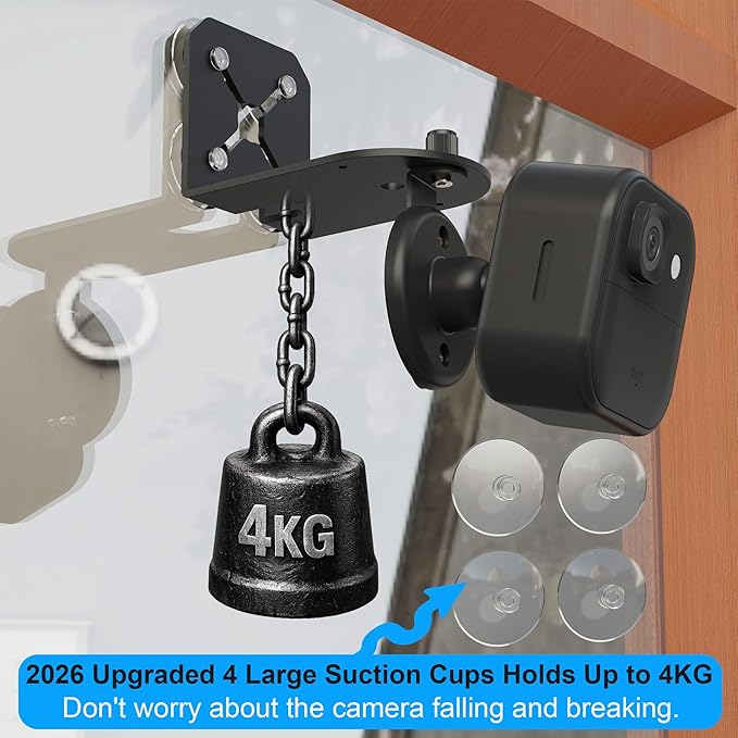 2-in-1 Metal Camera Mount for Blink Outdoor 4 & Blink Mini, （2026 Upgrade Big Suction with 360° Adjustable Bracket, Window Suction or Screw Wall Mount, Heavy Duty, Black