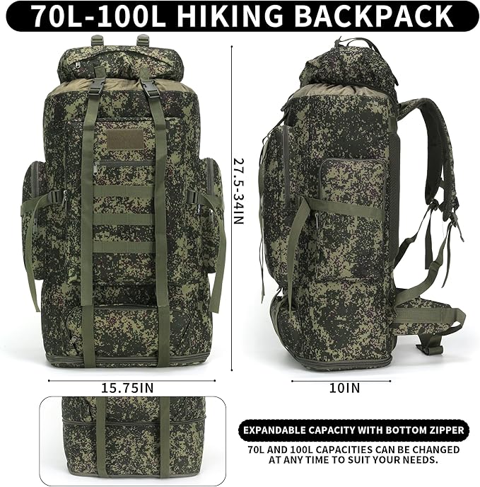 Hiking Backpack for Men 70L/100L Camping Backpack Military Rucksack Molle 3 Days Assault Pack for Climbing | Camping Backpack, 3 Days Assault Pack, for Climbing