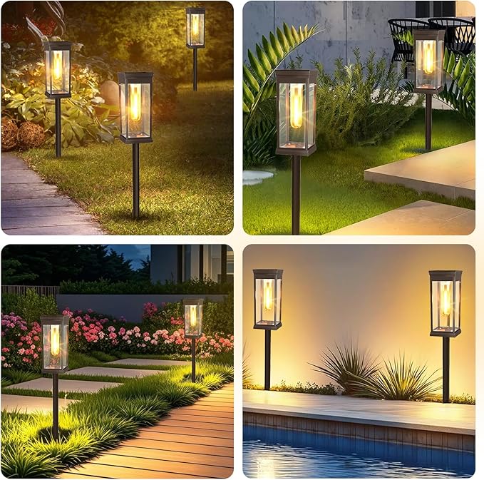 2 Pack Solar Pathway Lights Outdoor,IP65 Waterproof - Bright Solar Lights Outdoor,Auto On/Off Pathway Lights Solar Powered,Solar Path Lights for Walkway Driveway Garden