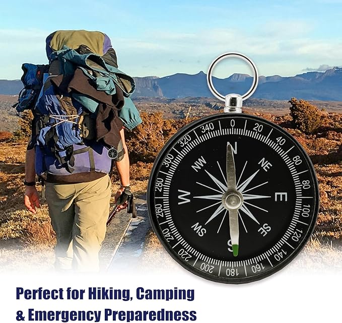 Pocket Compass, 2 Pieces Mini Compass with Key Ring, Suitable for Hiking Survival, Mountaineering Camping, Outdoor Adventure Party Navigation Tools