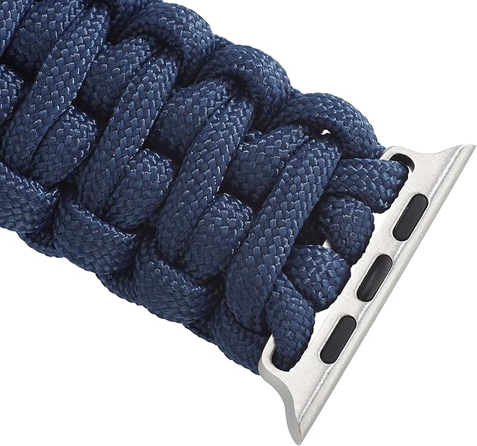 Savior Survival Gear Paracord Band,Compatible with Apple Watch Band 49mm 46mm 45mm 44mm 42mm,iWatch Band Series Ultra 10 9 8 7 6 5 4 3 2 1 SE,Adjustable strap for men (Dark Blue w/Silver Clasp,Large)