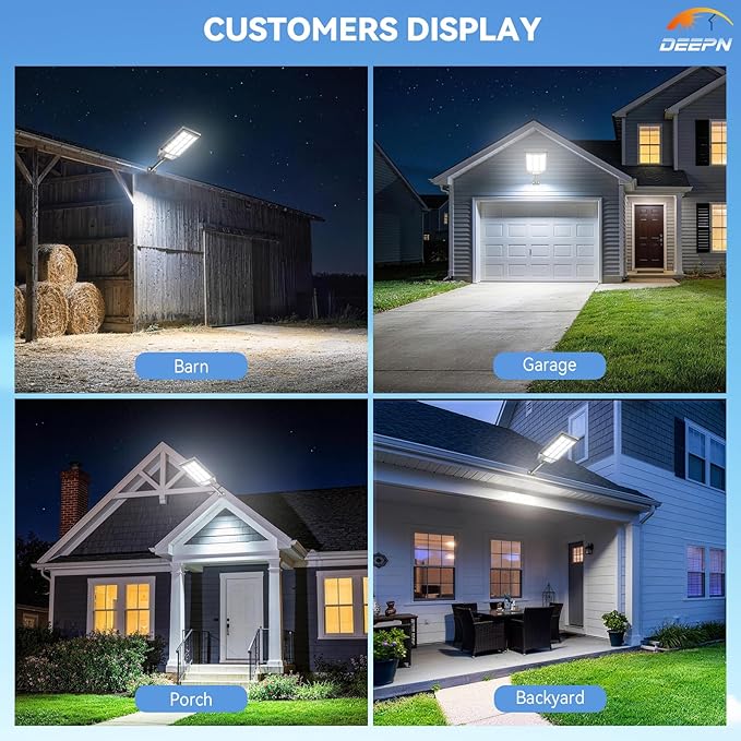 Deepn Solar Lights Outdoor Waterproof, Solar Street Lights Outdoor, 6500K LED Dusk to Dawn Security Flood Light Motion Sensor with Remote Control for Yard, Parking Lot, Porch, Garages, Garden, 2 Pack