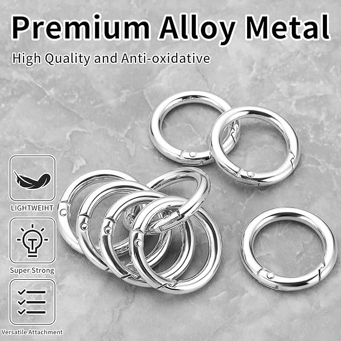 Gkeygo Key Ring Clip, 1 Inch Keychain Rings, 8 Pack Round Carabiner Clip for Keys, Buckle, Bags, Purses - Key Chain Hooks Replacement Keychains Lanyard DIY Crafts, Silver