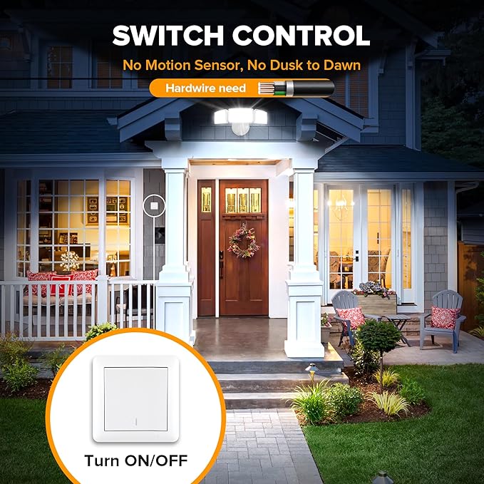 LUTEC 75W 8000 Lumen Floods Light Outdoor, Switch Controlled LED Security Lights with 3 Adjustable Heads, 5000K Daylight, IP65 Waterproof Exterior Flood Light for Garage, Yard, Patio (White) - 2 Pack