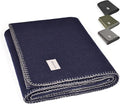 Military Style Wool Blanket – Cushioned, Breathable, Durable, Warm & Washable – Double-Stitched Border–Great for Camping, Outdoor, First Aid, Travel, Car–Fire Retardant – 64"x90" 4.7 lb (Navy Blue)