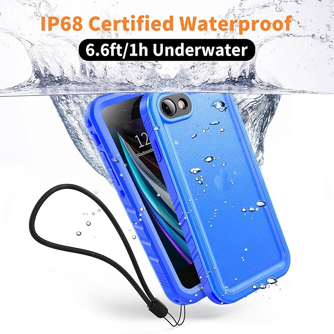 Cozycase Waterproof Case for iPhone SE 3rd 2022/iPhone SE 2nd 2020/iPhone 7/8 - Shockproof Full Body Rugged Case with Built-in Screen Protector Waterproof Case for iPhone SE3/SE2/7/8 (Frosted Blue)