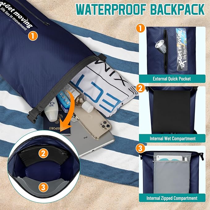 BKNOOU Dry Bag Waterproof Backpack for Women Men, 10L/20L Roll Top Dry Bags for Kayaking Waterproof Bag for Travel, Boating, Beach, Camping, Hiking & Rafting, Dry Storage Bag with Phone Pouch