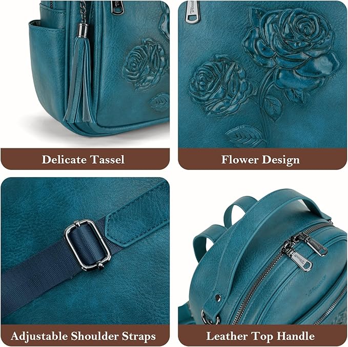 Mini Backpack Purse for Women,Embossed Vegan Leather Small Backpack Fashion Backpacks Daypacks Shoulder Handbag (Peacock-Blue)