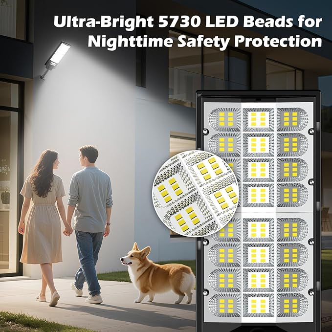 2-Pack Solar Street Lights Outdoor, 20000LM Waterproof LED Solar Flood Lights with Motion Sensor, 6500K Dusk to Dawn Solar-Powered Light Remote Control for Outside, Security Lights for Yard Driveway