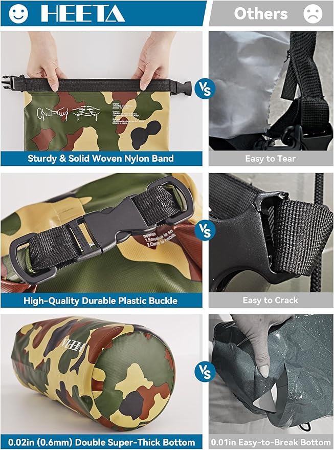 HEETA Waterproof Dry Bag for Women Men, 5L/10L/20L/30L/40L Roll Top Lightweight Dry Storage Bag Backpack with Emergency Whistle for Travel, Kayaking, Boating, Camping, Beach, Cruise Ship Essentials