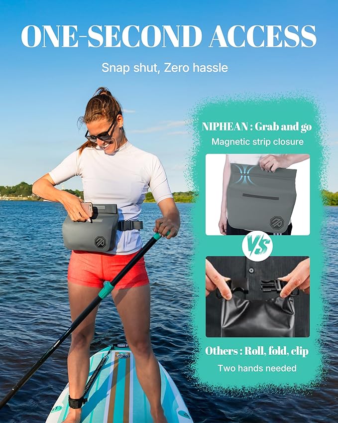 Niphean IPX7 Waterproof Fanny Pack with Magnetic One-Hand Closure, Durable Waterproof Dry Bag, for Kayaking, Paddle Boarding, Beach Cruise Essentials, 2.5L Phone Pouch Dry Bags for Men Women, Charcoal