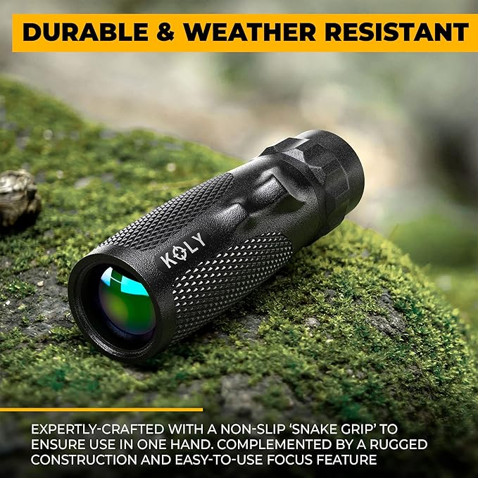 Koly BAK-4 Prism 10X25 Monocular Telescope, Compact Weather Resistant Scope with Snake Skin Grip, Designed for Bird Watching, Hiking, Hunting, Archery, and More, 10X Magnification, Black