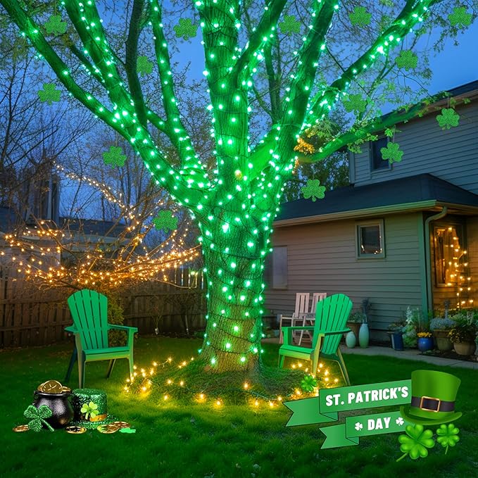JMEXSUSS 2 Pack Solar String Lights Outdoor Waterproof, Total 400 LED 151FT Solar Christmas Lights Outdoor, 8 Modes Christmas Light for Outside Patio Yard Tree Decorations, Green
