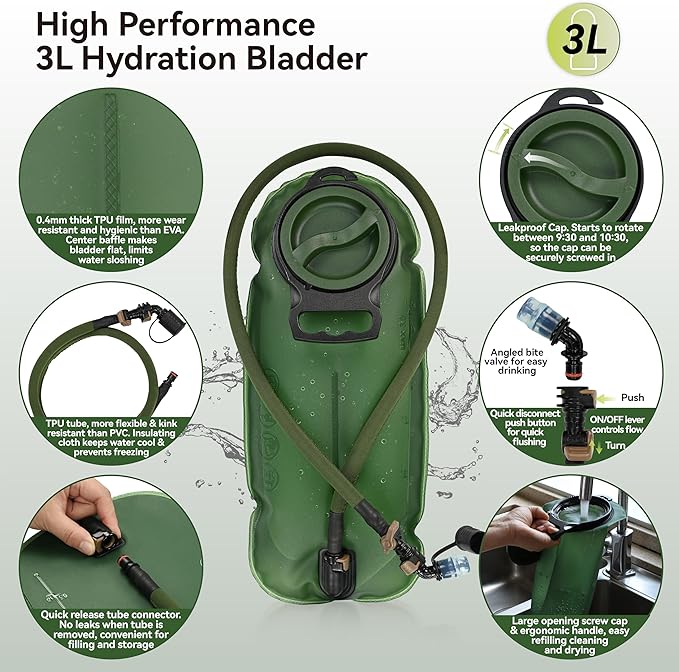 MARCHWAY Tactical Molle Hydration Pack Backpack with 3L TPU Water Bladder, Military Daypack for Cycling, Hiking, Running, Climbing, Hunting, Biking