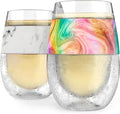 Host Freeze Stemless Wine Glasses, Freezable Double Wall Wine Tumblers, Insulated Chilling Cups with Silicone Bands, Gifts for Moms, Birthday Gifts for Women, 8.5 oz, Set of 2, Rainbow & Marble