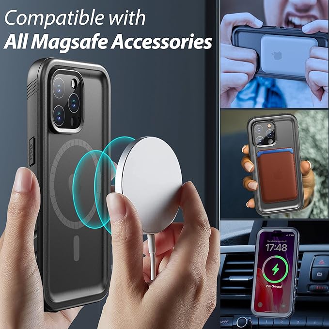 SPORTLINK for iPhone 15 Pro Max Case - IP68 Waterproof Military Protective Full Body Heavy Duty Shockproof 360 Sealed Dustproof with Camera Screen Protector Cover for i Phone 15 Pro Max 6.7" Mag/Black