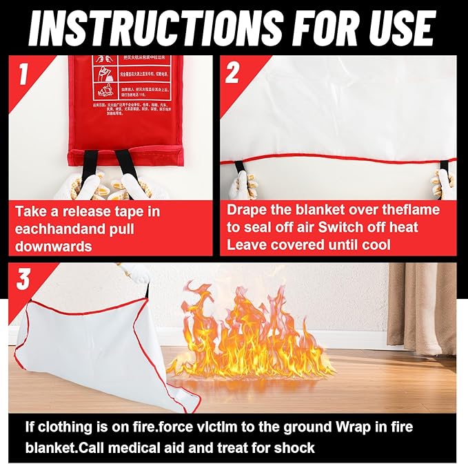 45 Pcs Emergency Fire Blankets for Home and Kitchen 40x40 Inch 15 Fiberglass Fire Suppression Blankets with 15 Fireproof Gloves & 15 Hooks for House Grill Fireplace Camping Car Warehouse Safety
