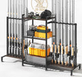 SOYEEZE Fishing Rod Holder for 28 Rods, Ground Stand Fishing Pole Holders for Garage, 3-Sided Vertical Fish Rod Rack for Tackle Box, Fishing Supplies,a Display Fish Gear Storage Gift