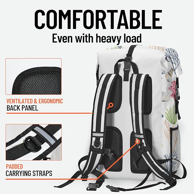 Dry Bag Waterproof for Women Men, 5L Roll Top Lightweight Dry Storage and Lightweight Bag Backpack with Phone Case for Kayaking Paddle Board Camping Travel Swimming Boating Beach Accessories-Coral
