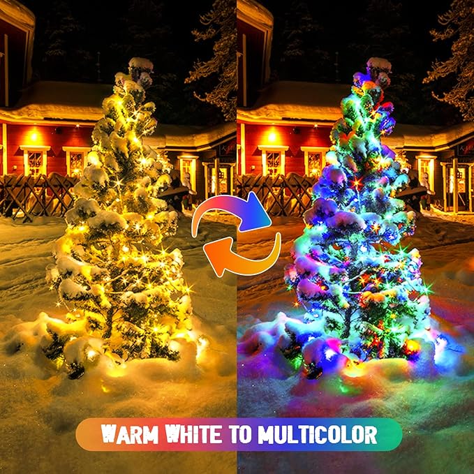 JMEXSUSS 2 Pack Solar String Lights Outdoor Waterproof, Total 400 LED 151FT Solar Christmas Lights Outdoor, 8 Modes Christmas Light for Outside Patio Yard Tree Decorations, Warm White to Multicolor