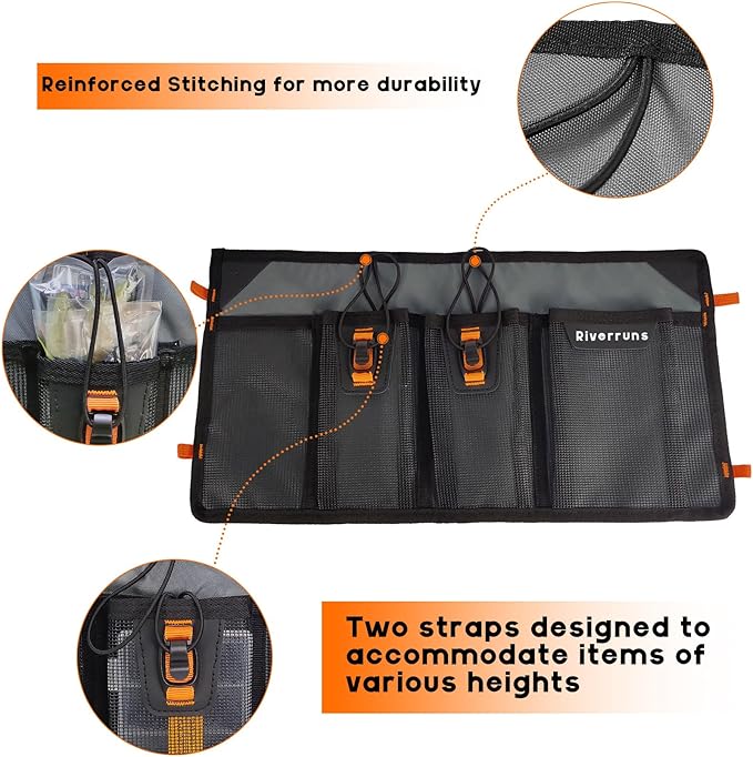 Mesh Storage Kayak Storage Compartments Set Attaches to Kayak Seat or T-track
